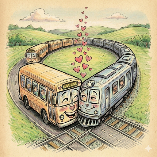 Illustration von Bahn und Bus